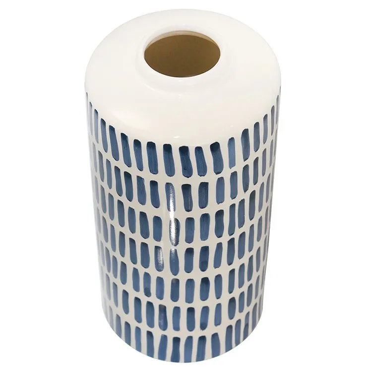 13" Ceramic Jar with Gold Lid - Blue and White