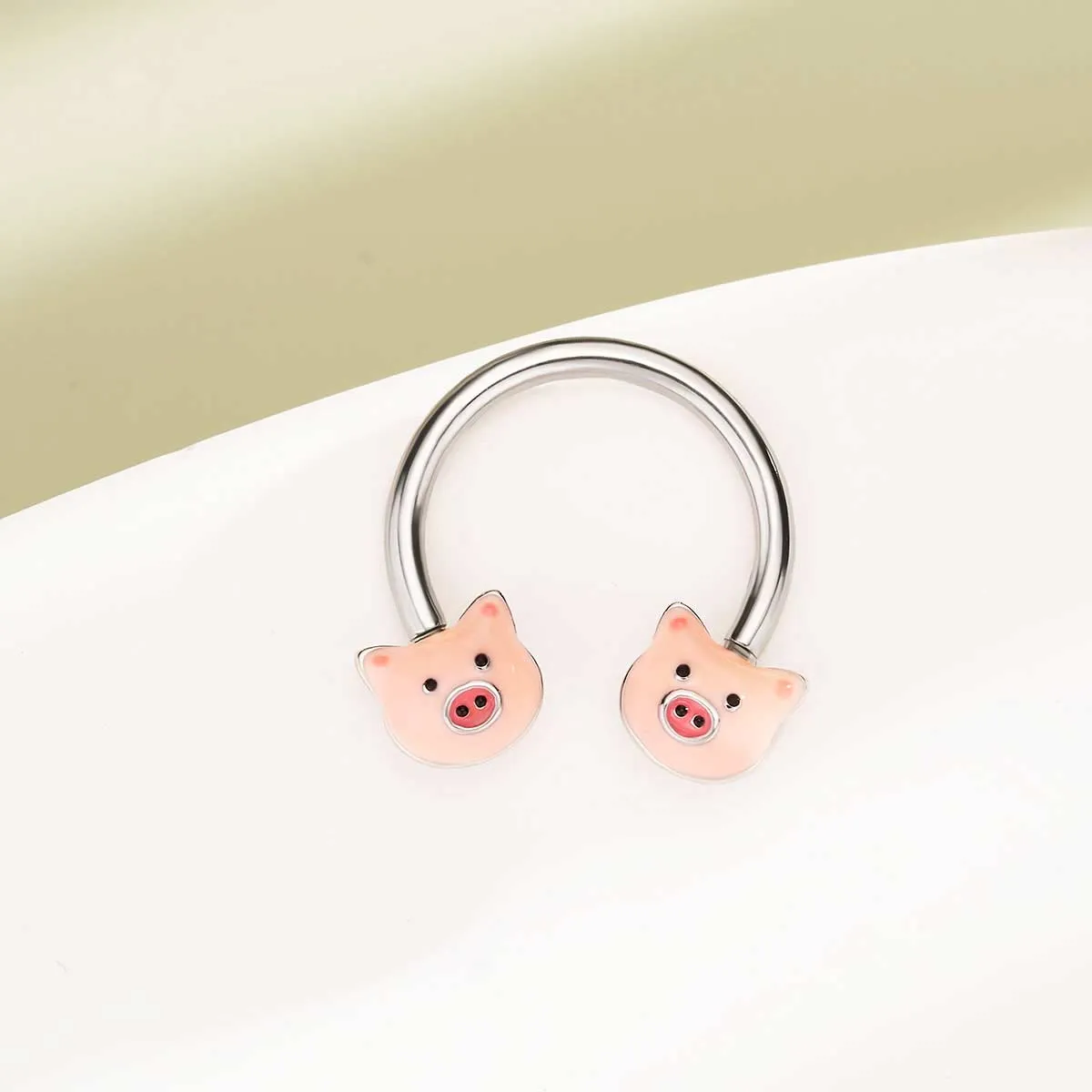 16G Pink Pig Horseshoe Septum Ring
