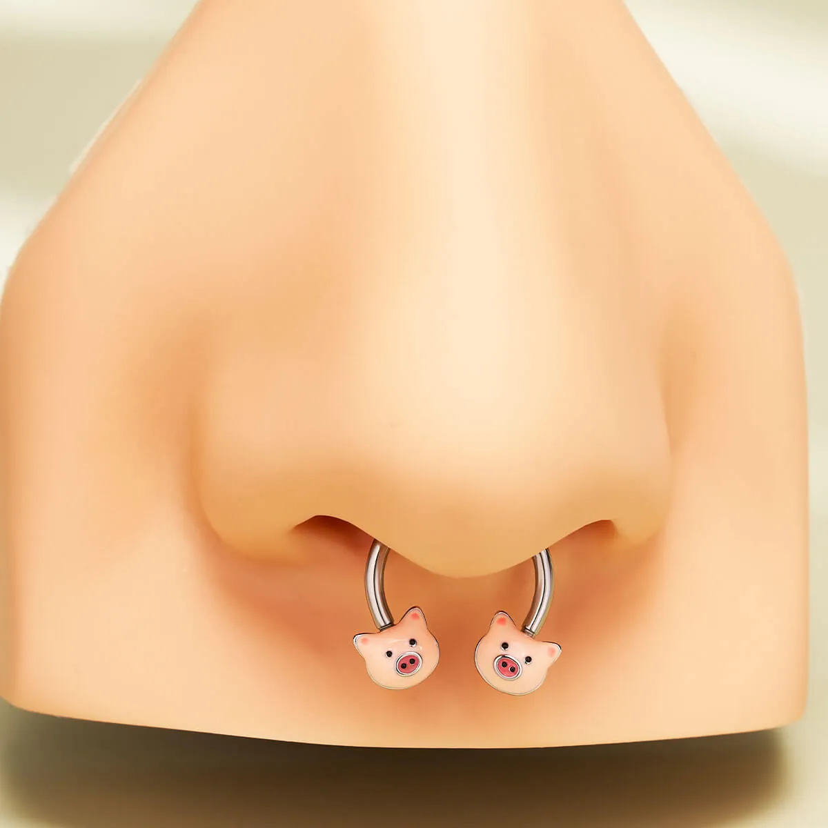 16G Pink Pig Horseshoe Septum Ring