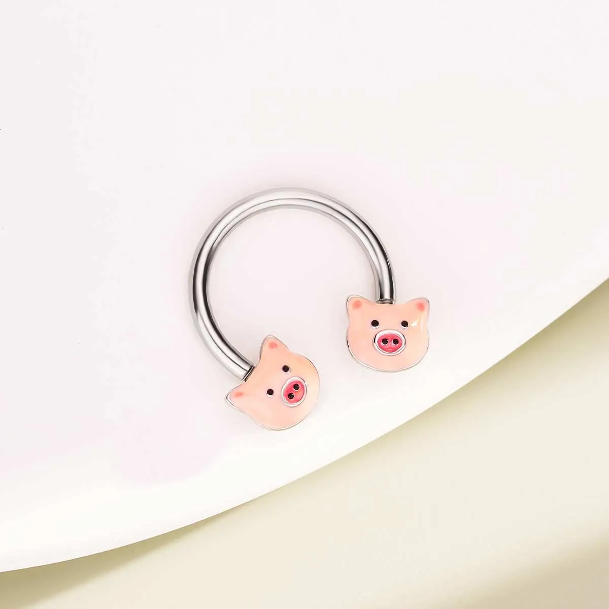 16G Pink Pig Horseshoe Septum Ring