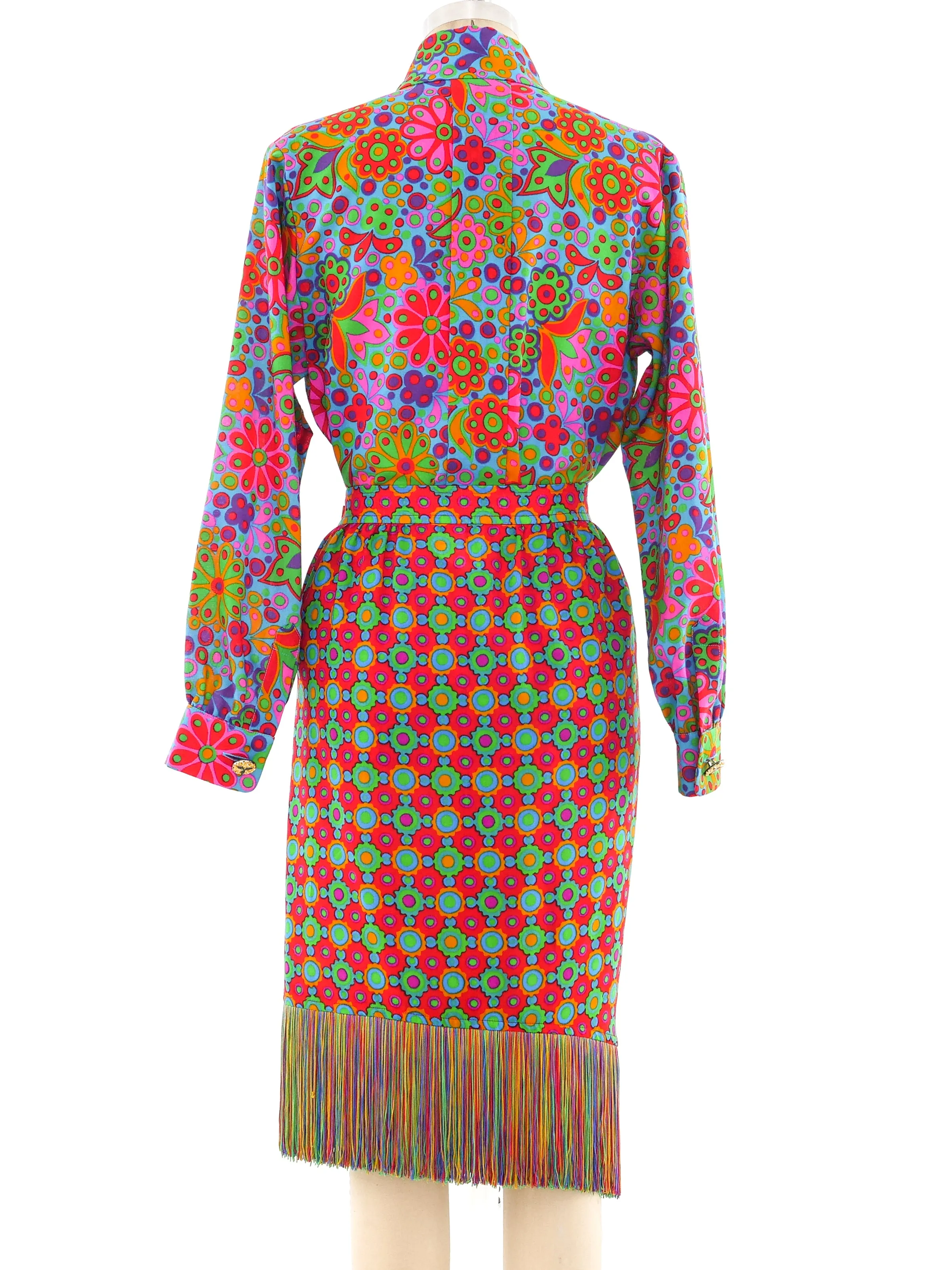 1990 Yves Saint Laurent Printed Fringe Ensemble