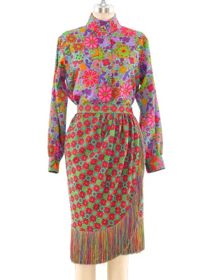 1990 Yves Saint Laurent Printed Fringe Ensemble