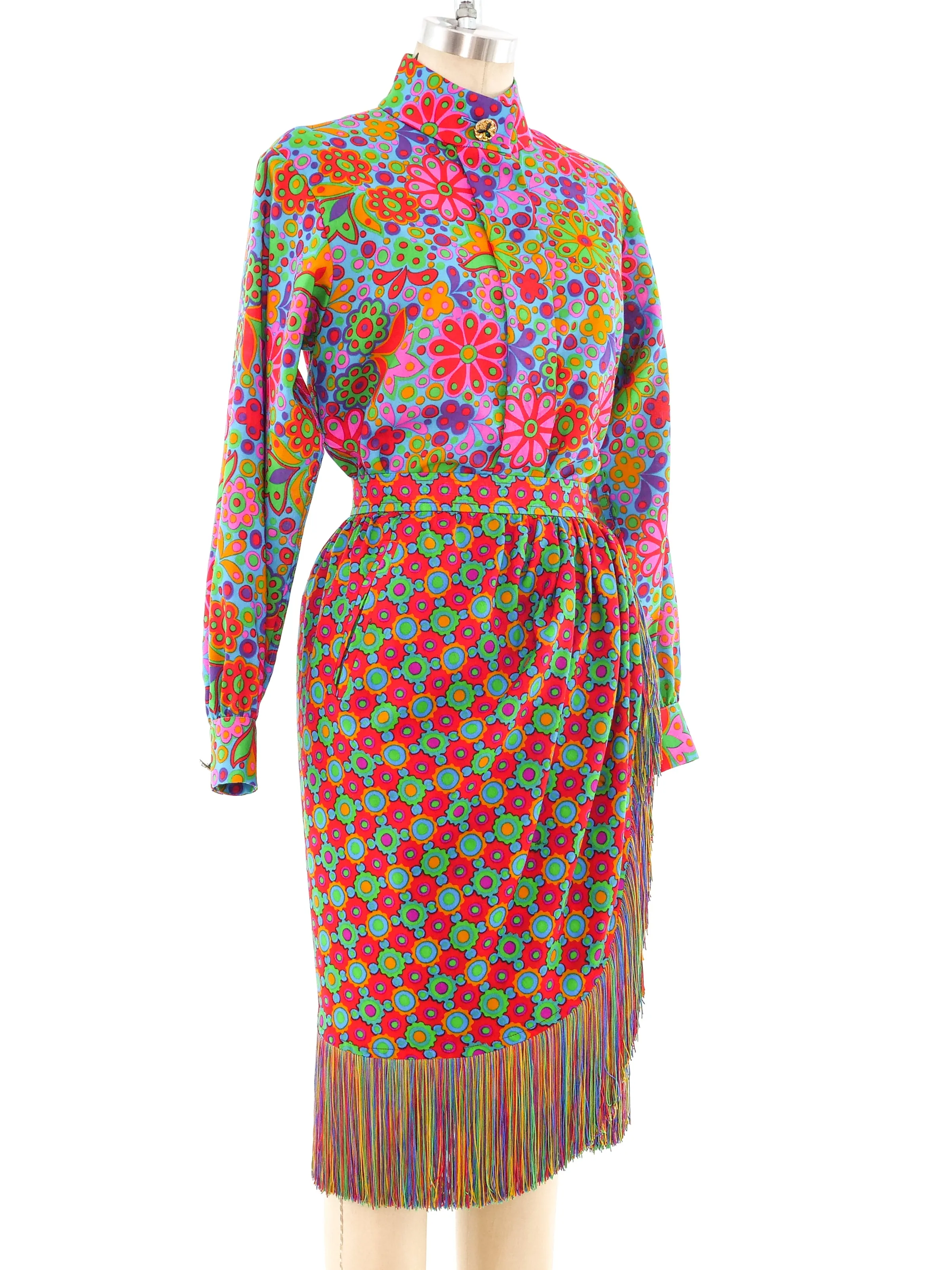 1990 Yves Saint Laurent Printed Fringe Ensemble