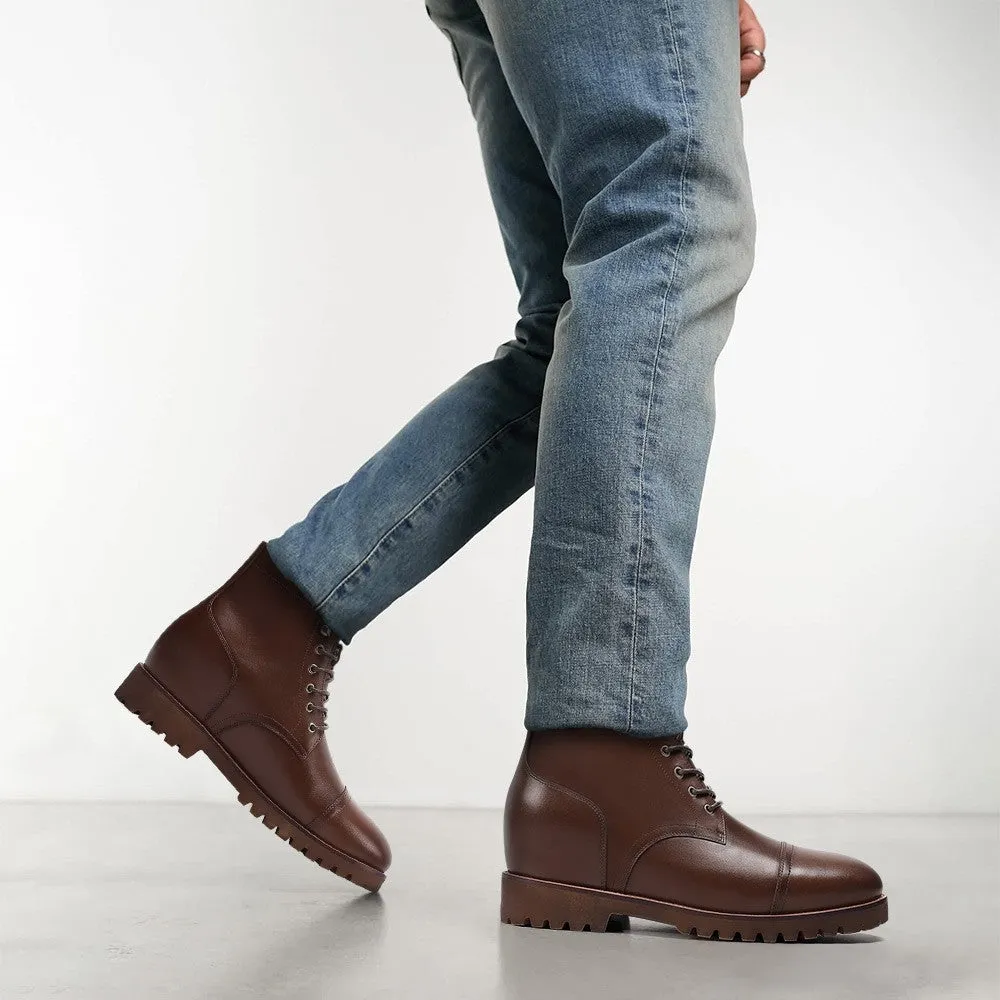 7CM / 2.76 Inches CMR CHAMARIPA  Customized Brown Men's Elevator Boots - Handcrafted Luxury, 7CM / 2.76 Inches Taller