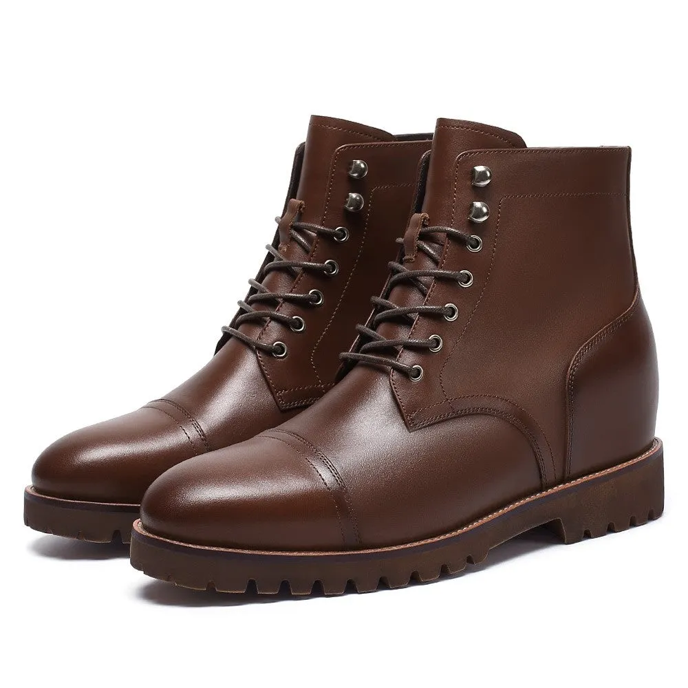 7CM / 2.76 Inches CMR CHAMARIPA  Customized Brown Men's Elevator Boots - Handcrafted Luxury, 7CM / 2.76 Inches Taller
