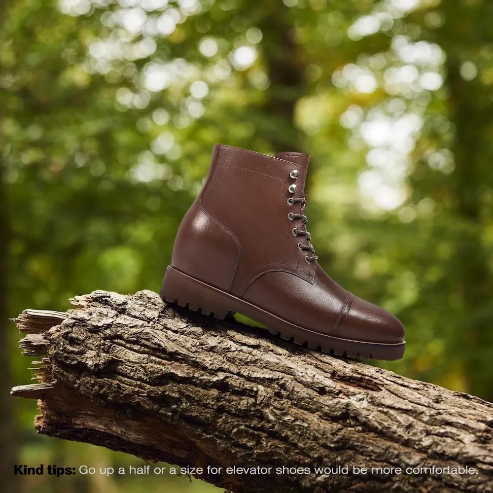 7CM / 2.76 Inches CMR CHAMARIPA  Customized Brown Men's Elevator Boots - Handcrafted Luxury, 7CM / 2.76 Inches Taller