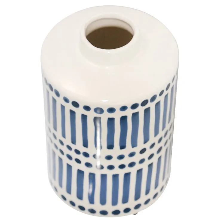 9.25" Ceramic Jar with Gold Lid - Blue and White