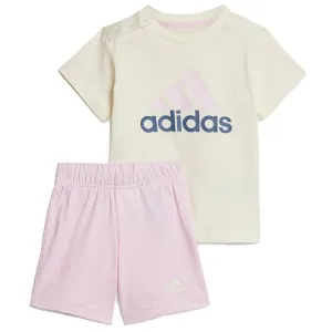 Adidas Infants Essentials Cotton T shirt and Short Set Ivory and Clear pink