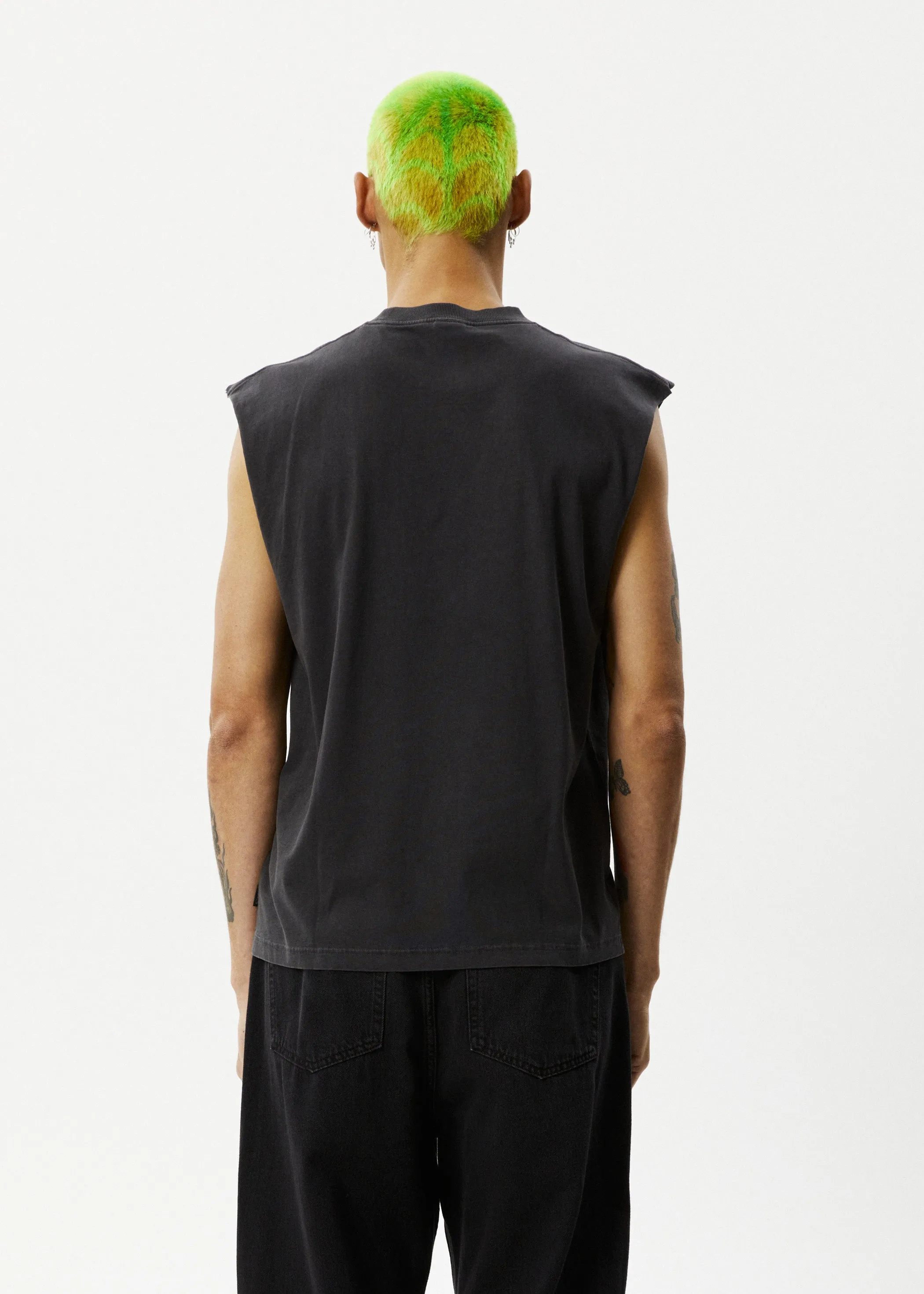 AFENDS Mens Statue - Sleeveless Tee - Stone Black