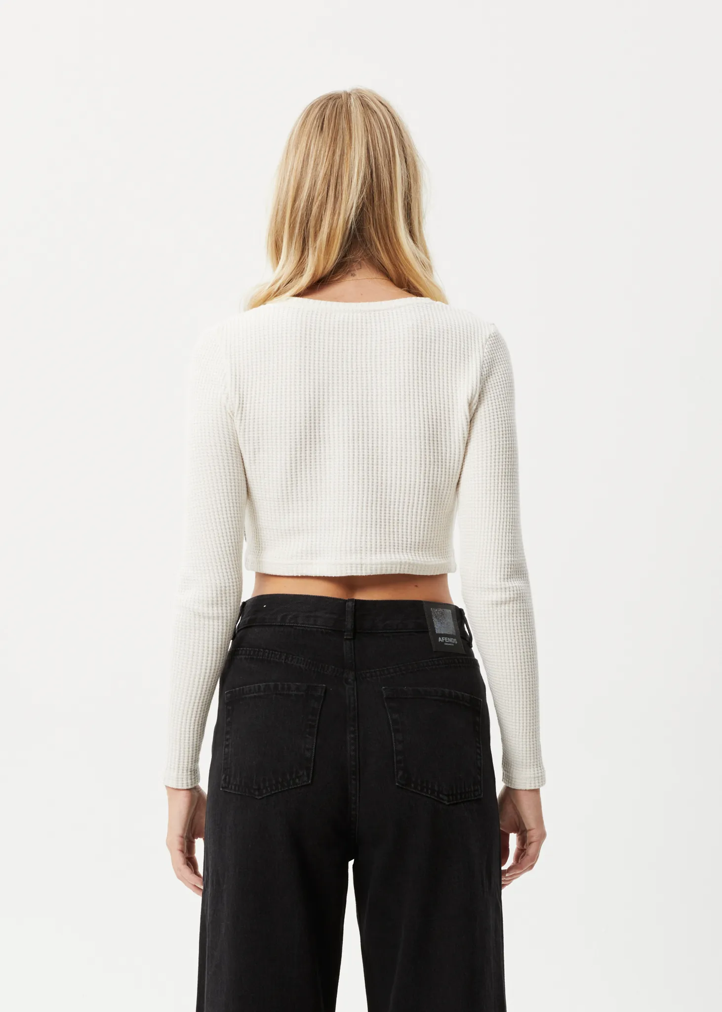 AFENDS Womens Ari - Waffle Long Sleeve Cropped Top - Off White