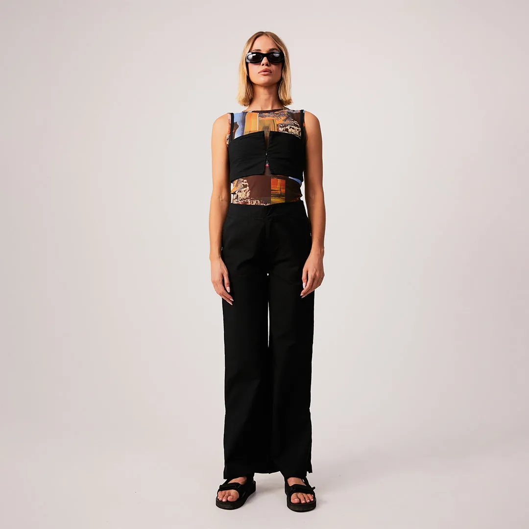 AFENDS Womens Cola - Panelled Crop Top - Black