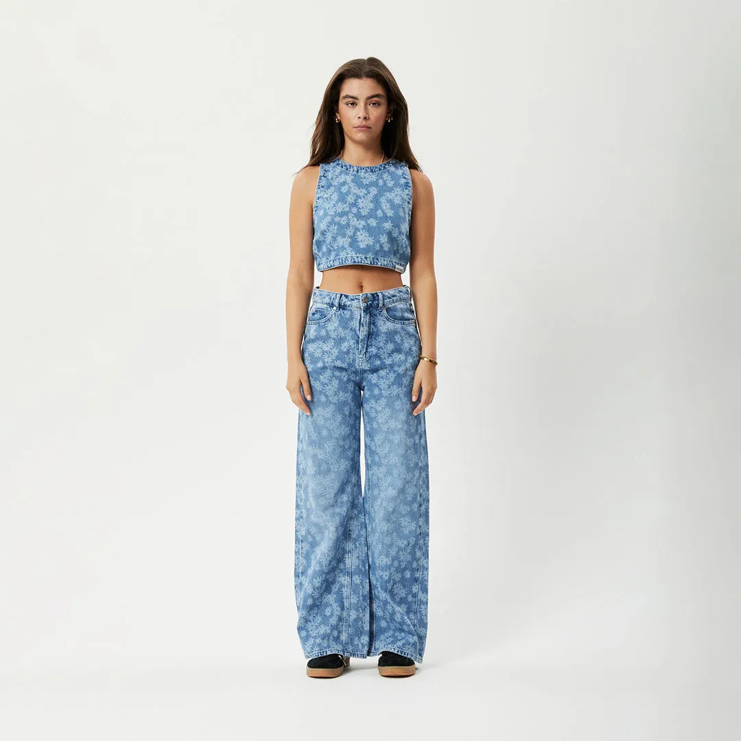 AFENDS Womens Fink - Denim Cropped Top - Worn Blue Daisy