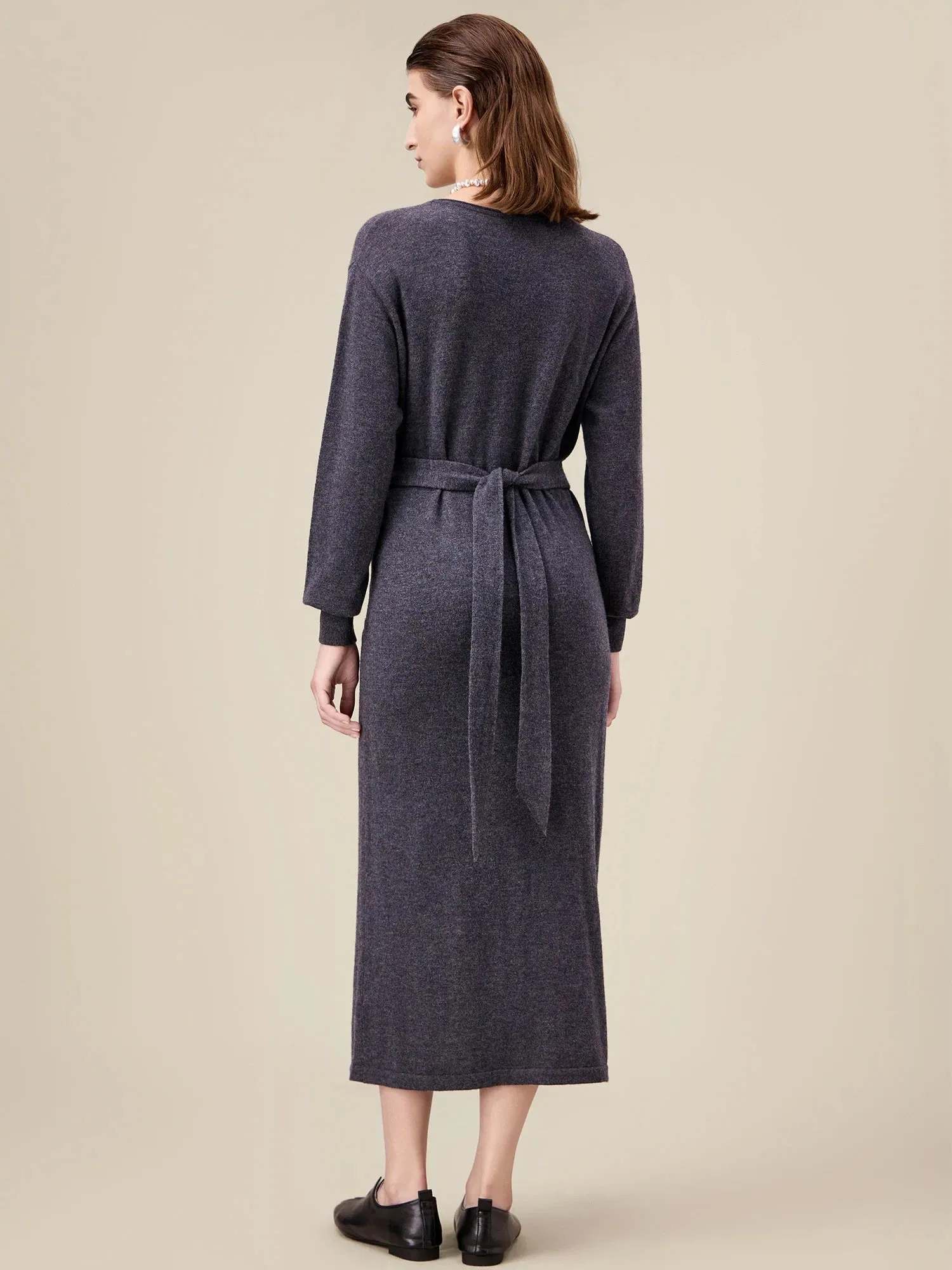 Amoretu 100% Wool Round Neck Knitted Dress