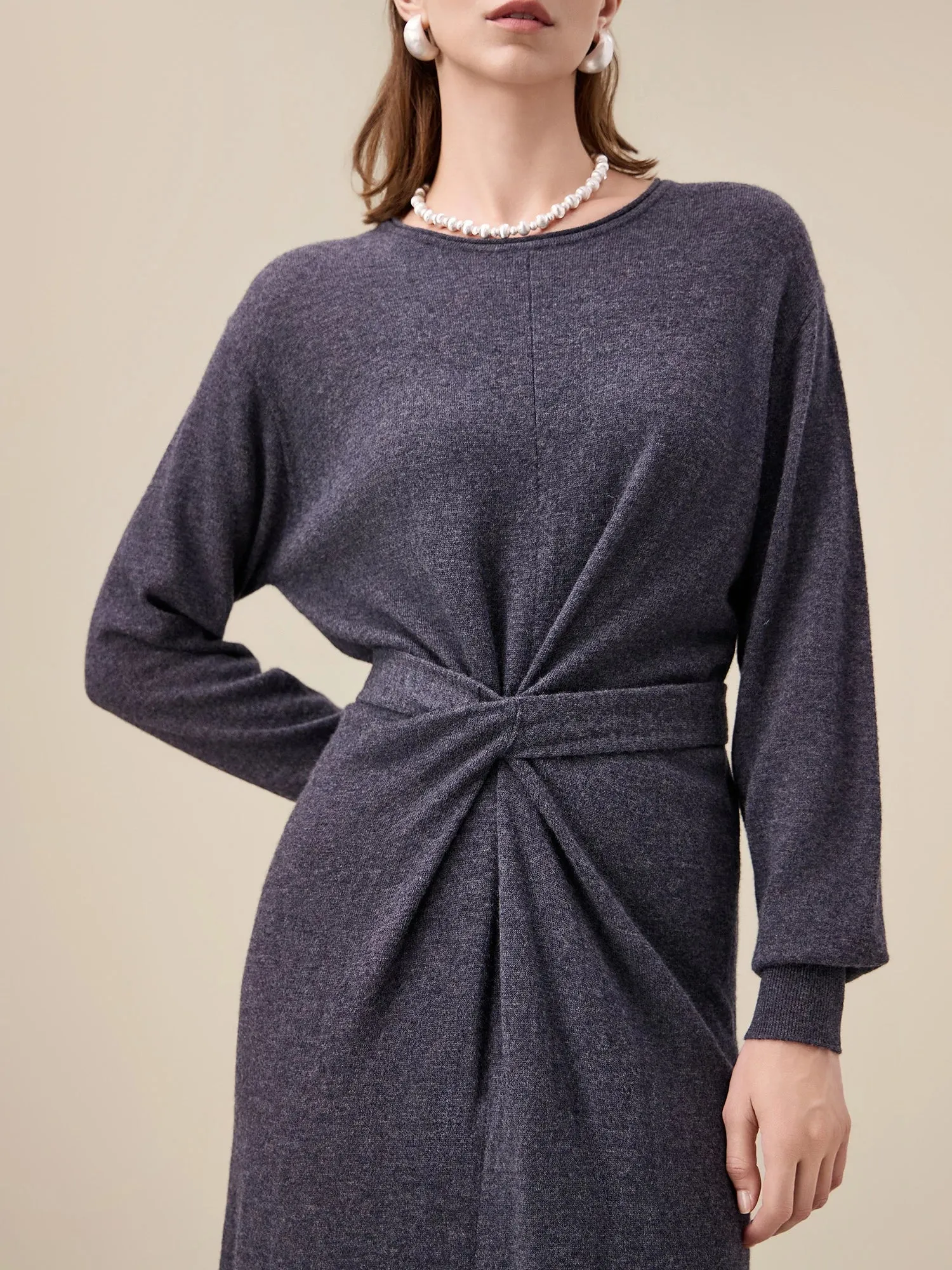 Amoretu 100% Wool Round Neck Knitted Dress