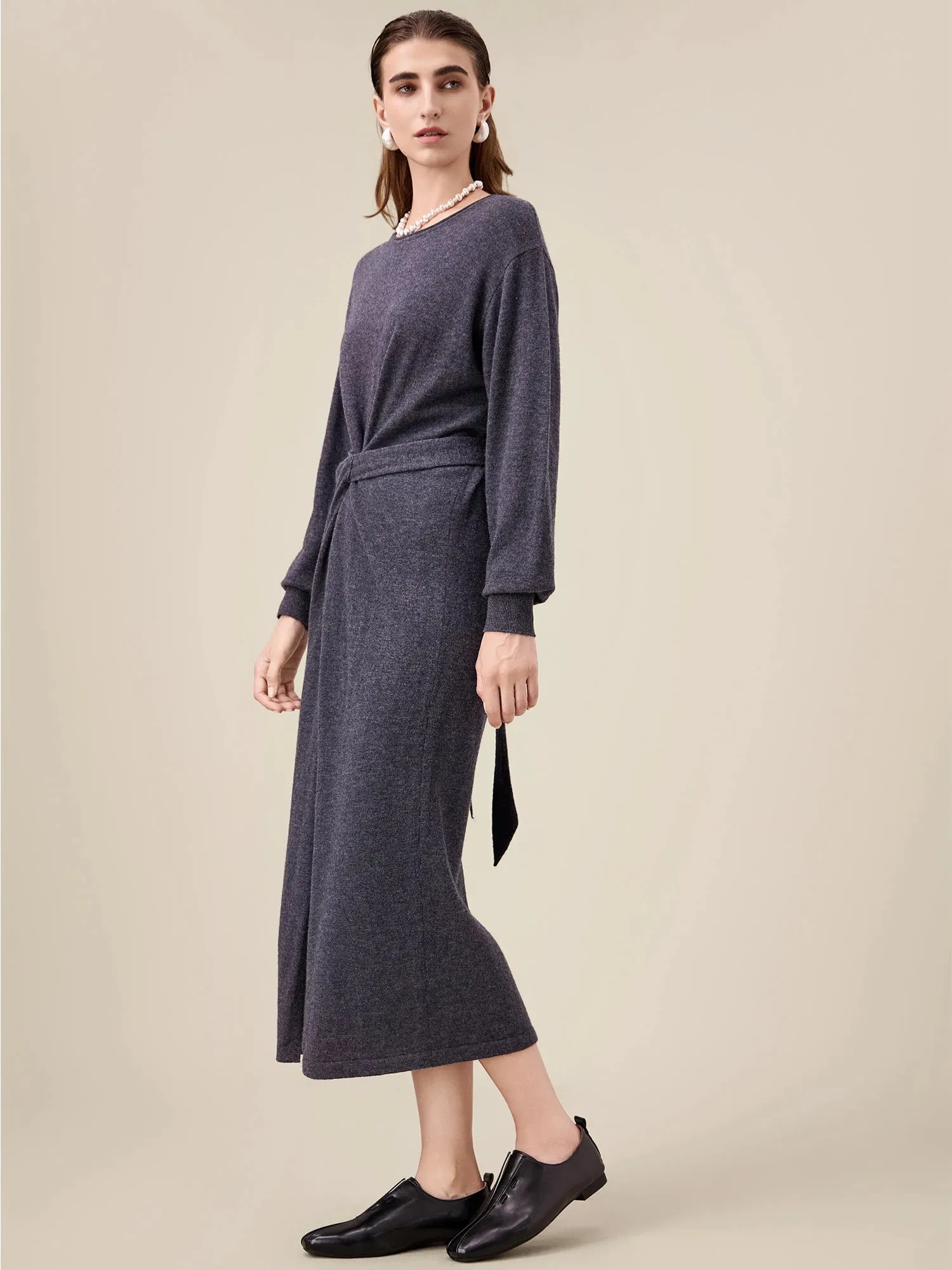 Amoretu 100% Wool Round Neck Knitted Dress