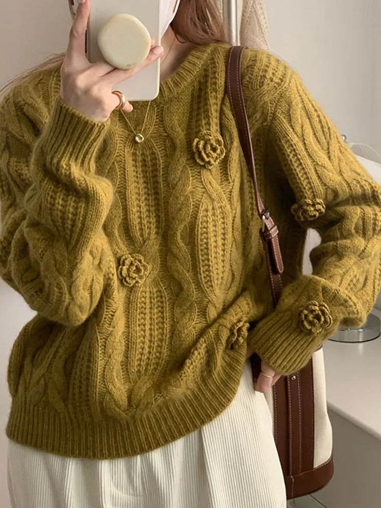 Annette 3D Embroidered Rose Hook Flower Sweater