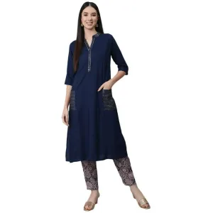 Anubhutee women's Navy Blue Kurta with Trouser Set