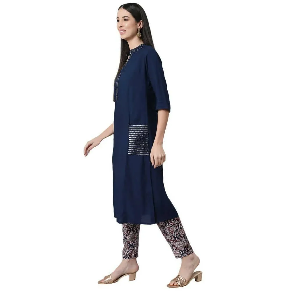 Anubhutee women's Navy Blue Kurta with Trouser Set