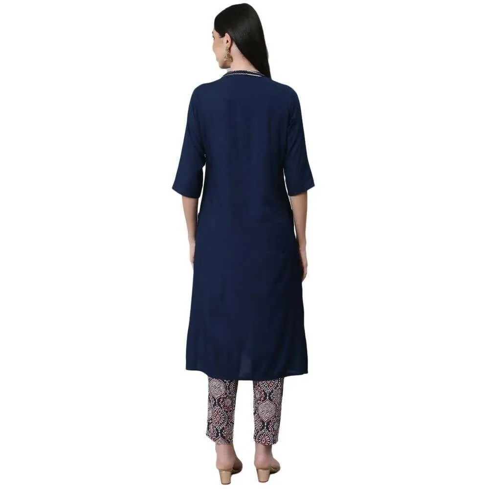 Anubhutee women's Navy Blue Kurta with Trouser Set
