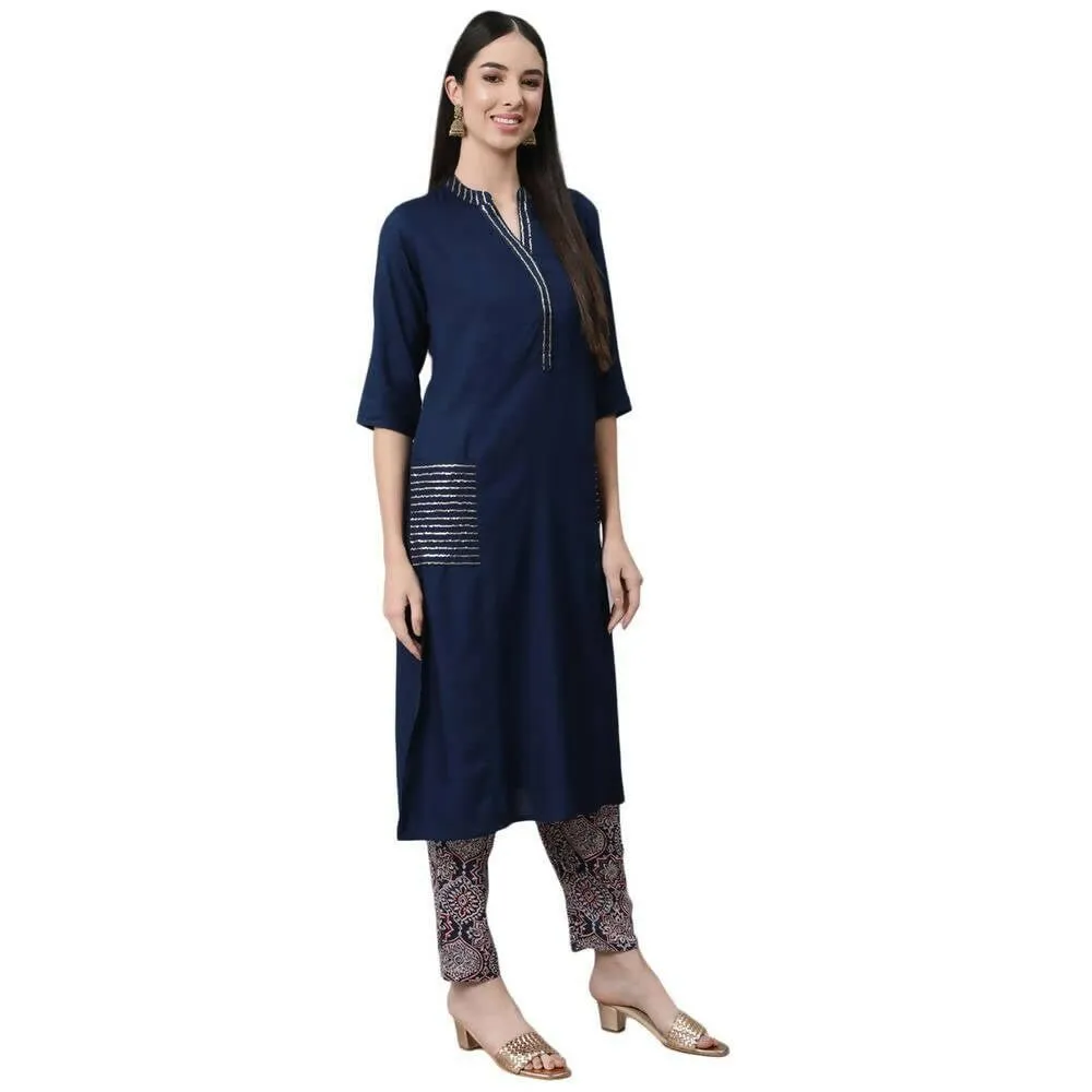 Anubhutee women's Navy Blue Kurta with Trouser Set