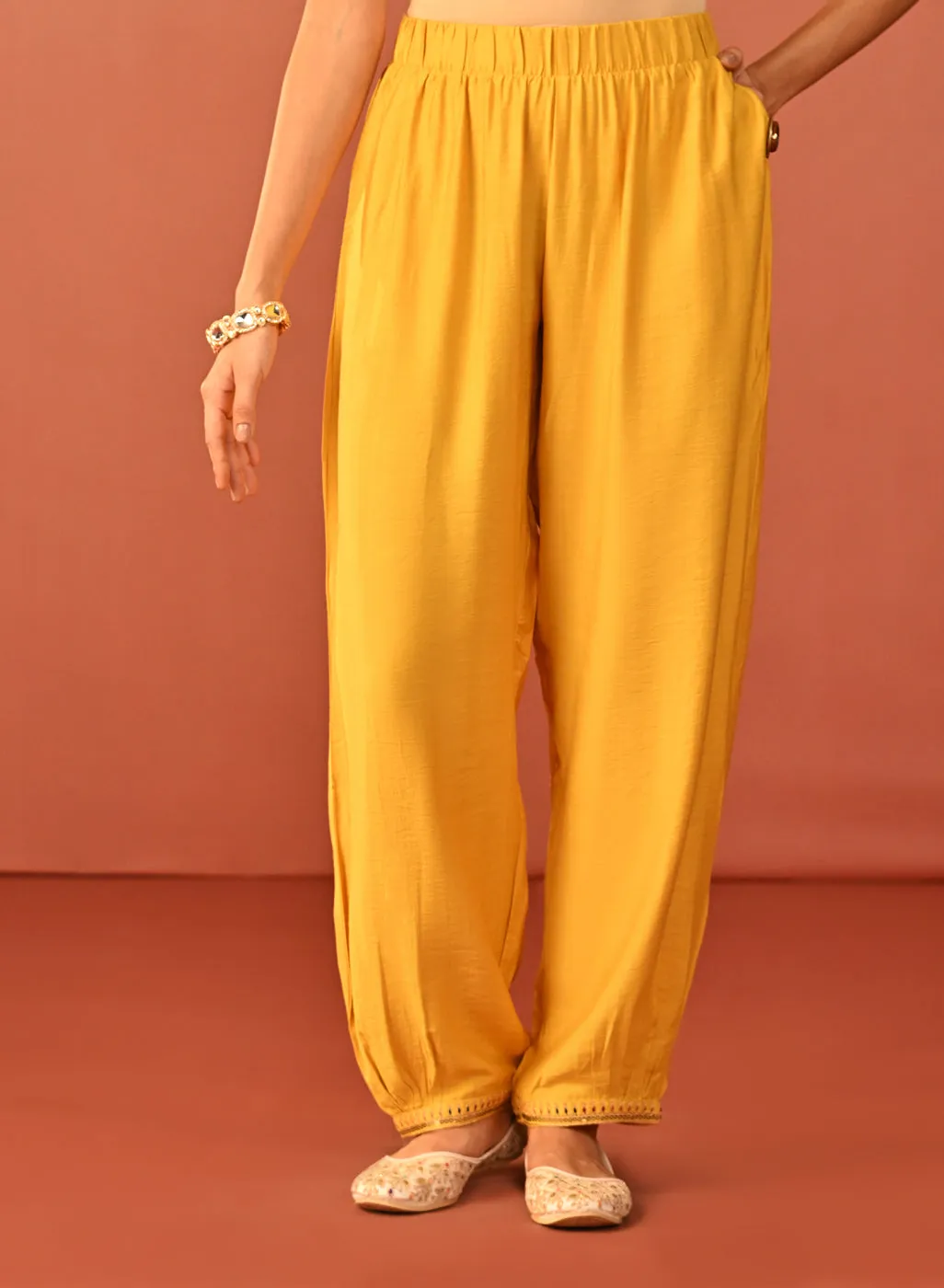 Arshia Chrome Yellow Embroidered Rayon Co-ord Set for Women