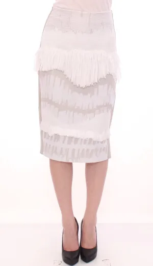 Arzu Kaprol Elegant Pencil Skirt in White and Gray Tones
