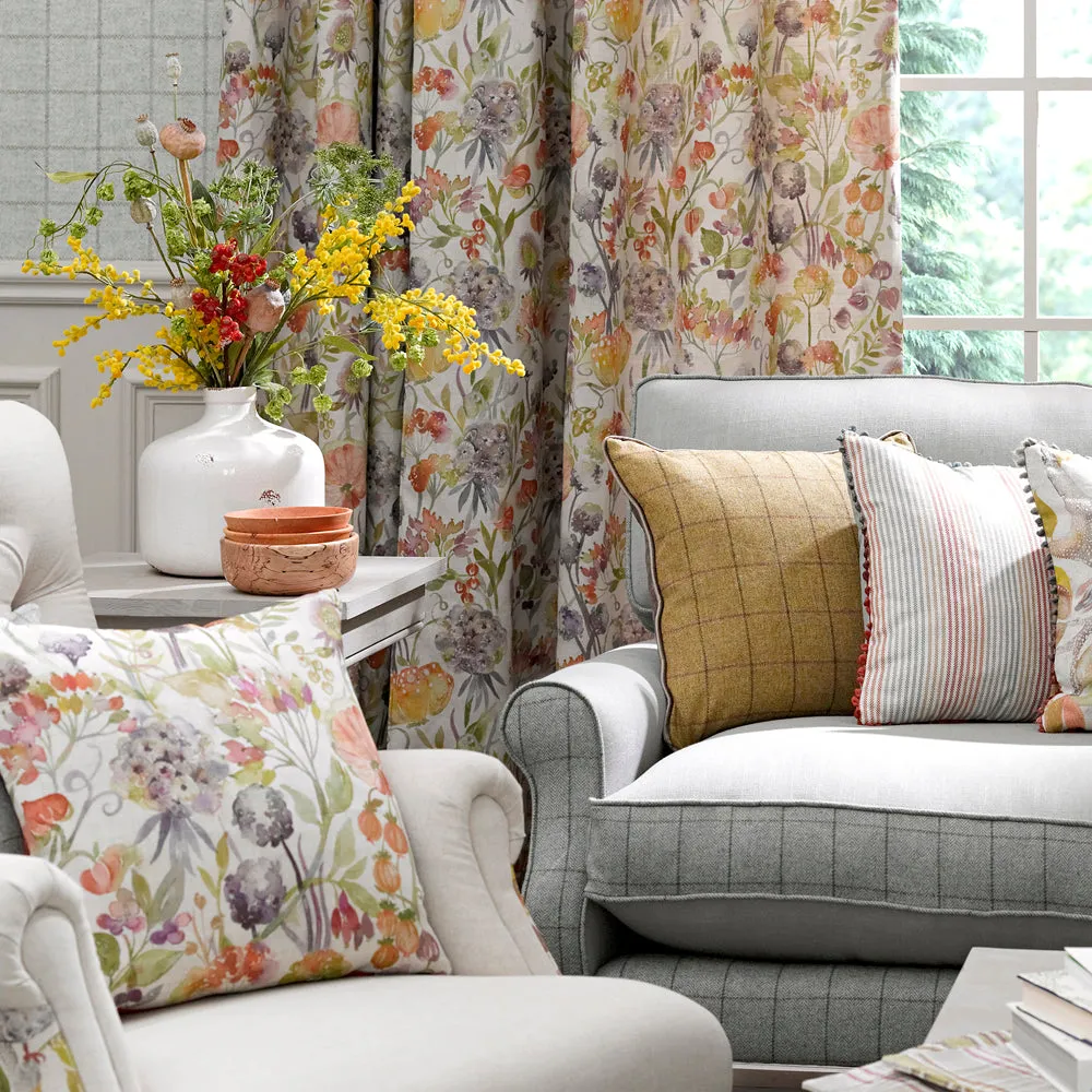 Autumn Floral Printed Linen Fabric (By The Metre) Cream