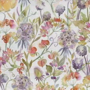 Autumn Floral Printed Linen Fabric (By The Metre) Cream