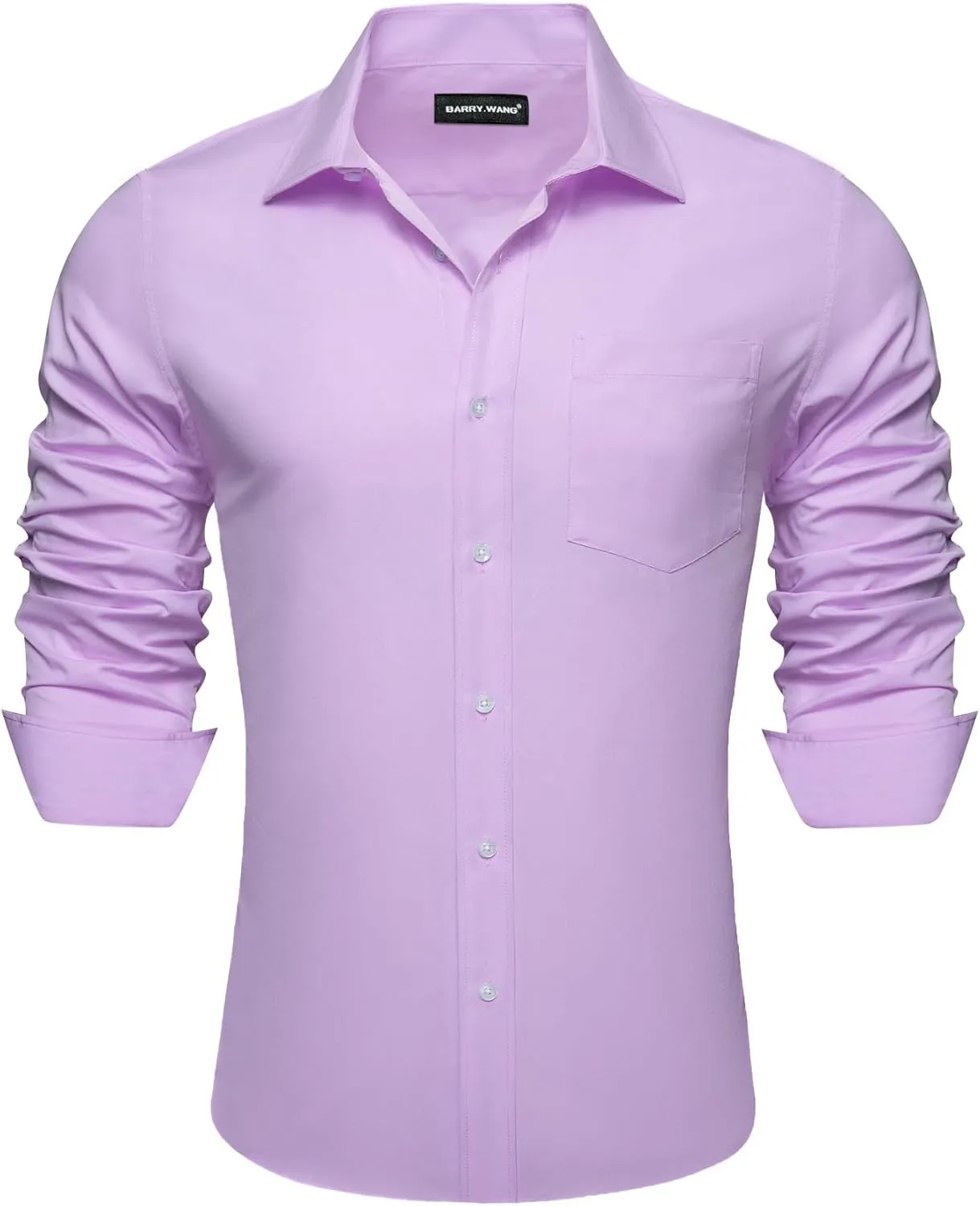 Barry.Wang Solid Colors Mens Dress Shirt and Tie Set Formal Business Wedding Shirts Long Sleeve Button Down Casual 6PCS