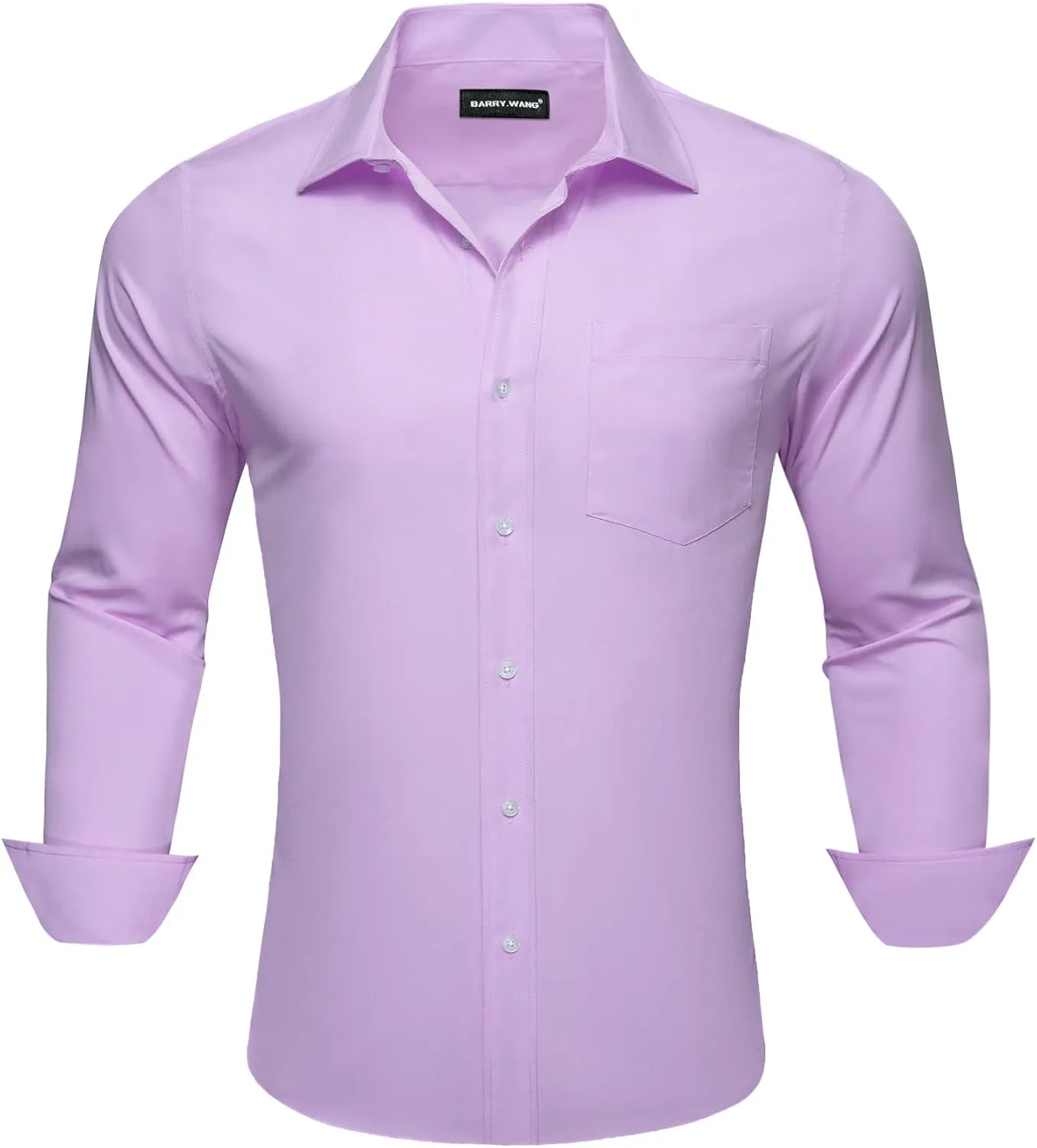Barry.Wang Solid Colors Mens Dress Shirt and Tie Set Formal Business Wedding Shirts Long Sleeve Button Down Casual 6PCS