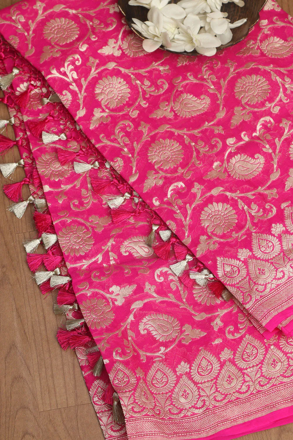 Beautiful Pink Banarasi Handloom Pure Georgette Dupatta