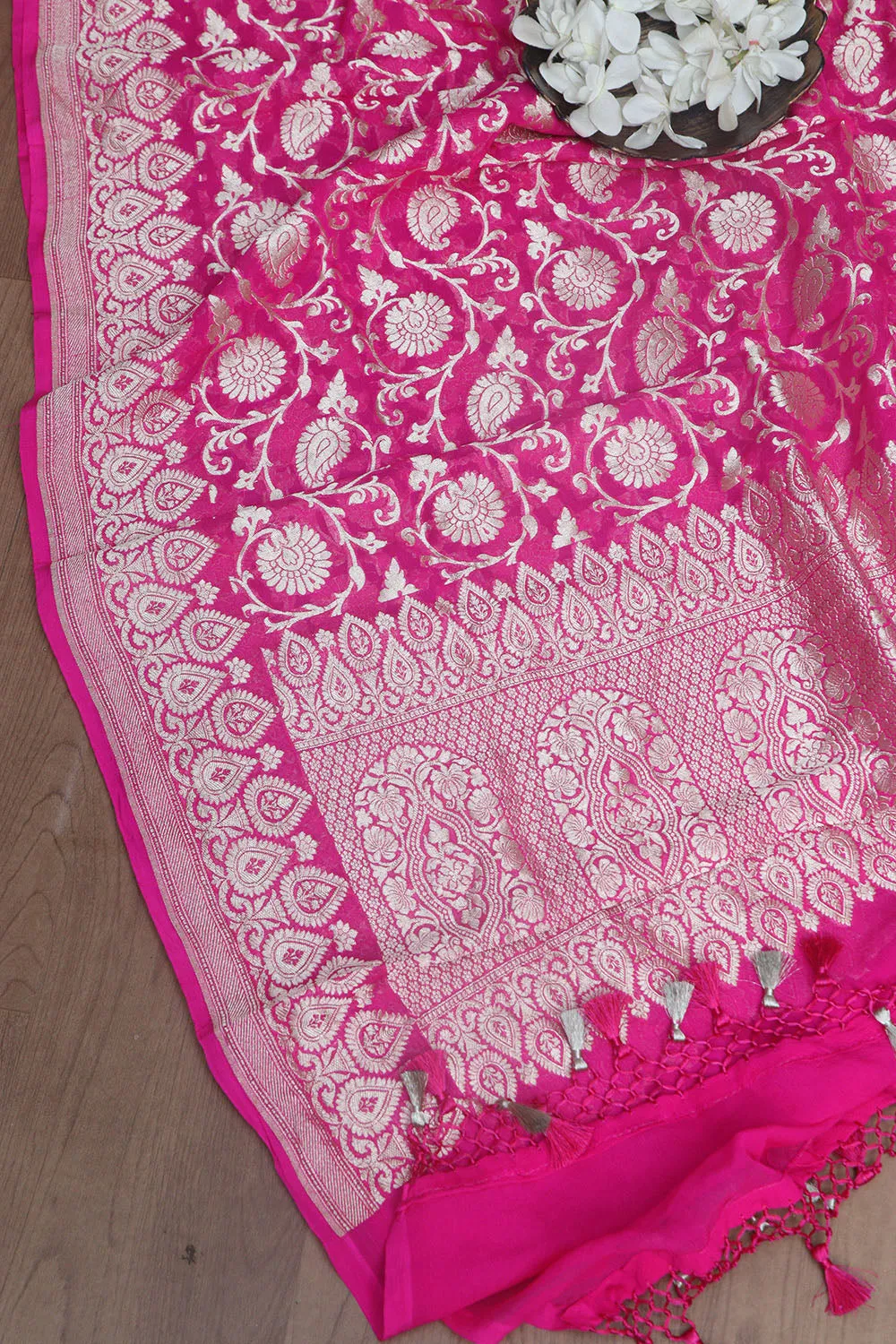 Beautiful Pink Banarasi Handloom Pure Georgette Dupatta