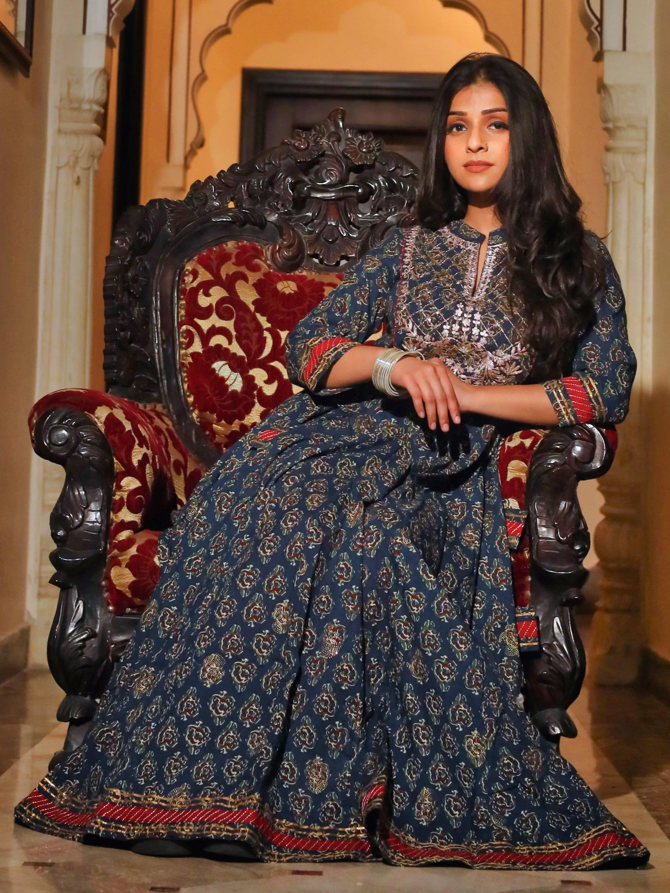 Blue Cotton Anarkali Kurta