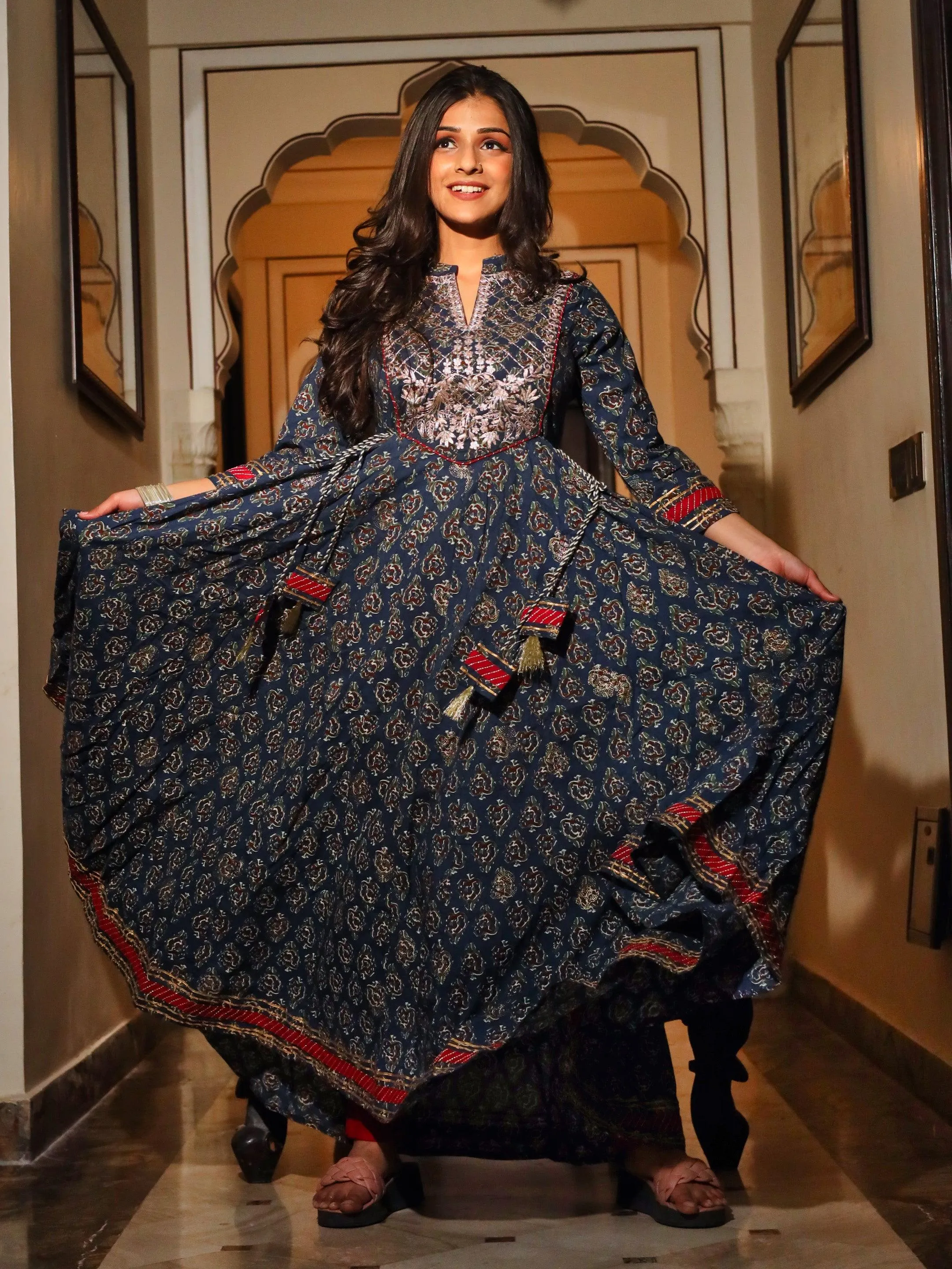 Blue Cotton Anarkali Kurta