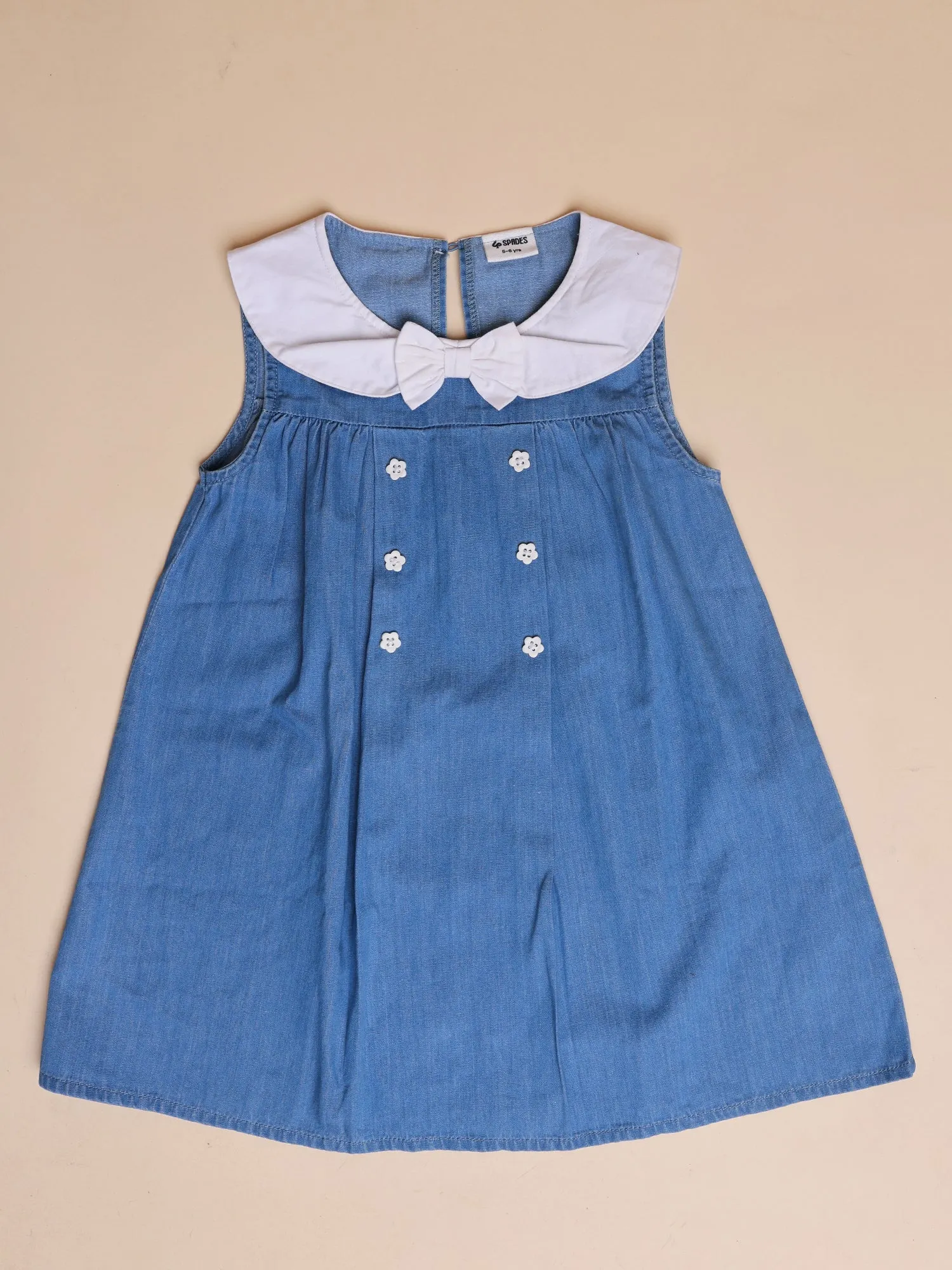 Blue Sleeveless Button Dress with White Collar