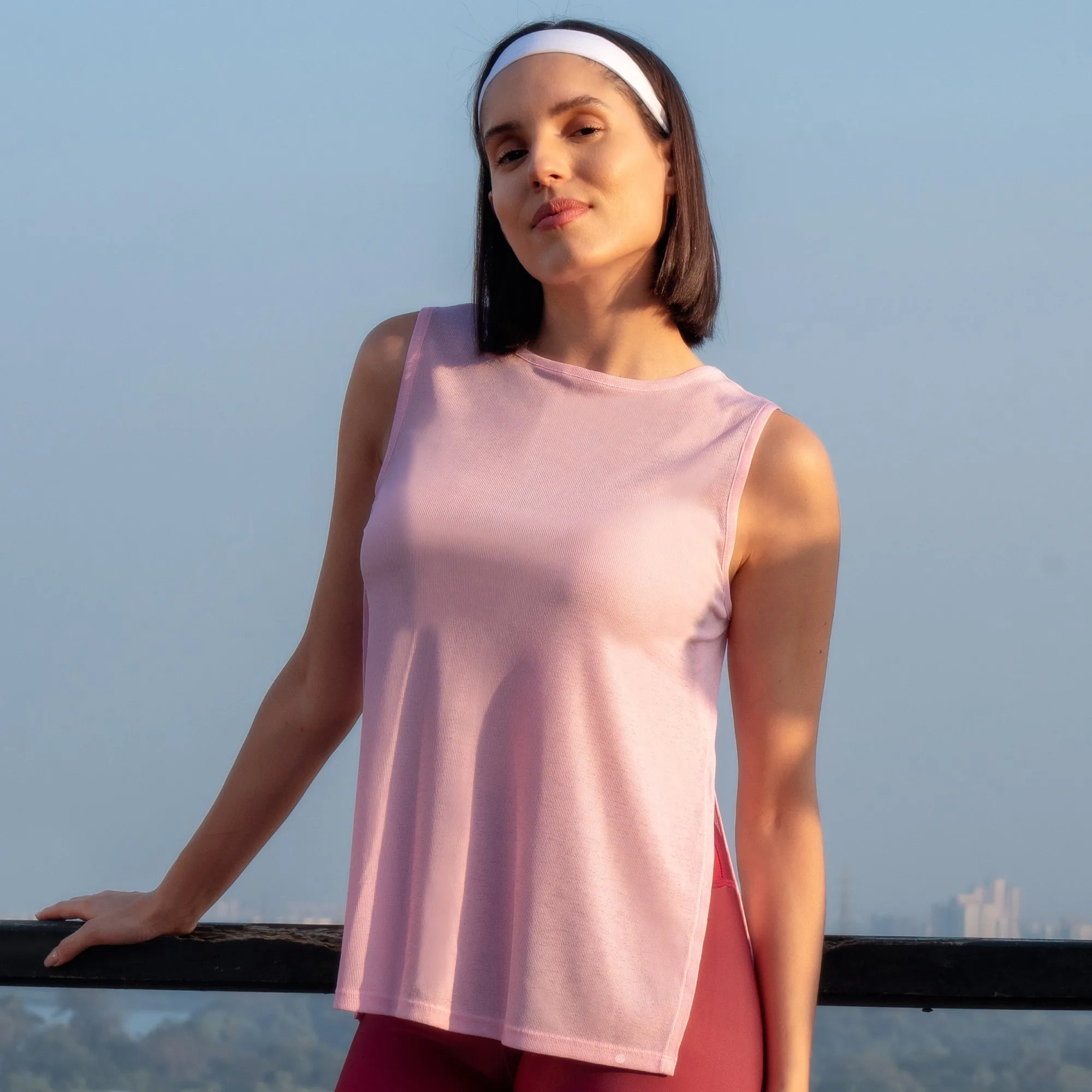 Boat Neck Coverup Tee with Side Slit-AT-19
