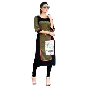 Bold Black-Green Colored Printed Rayon Kurti