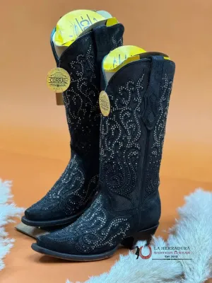 CORRAL BLACK EMBROIDERY & CRYSTALS POINT TOE BOOT C4100