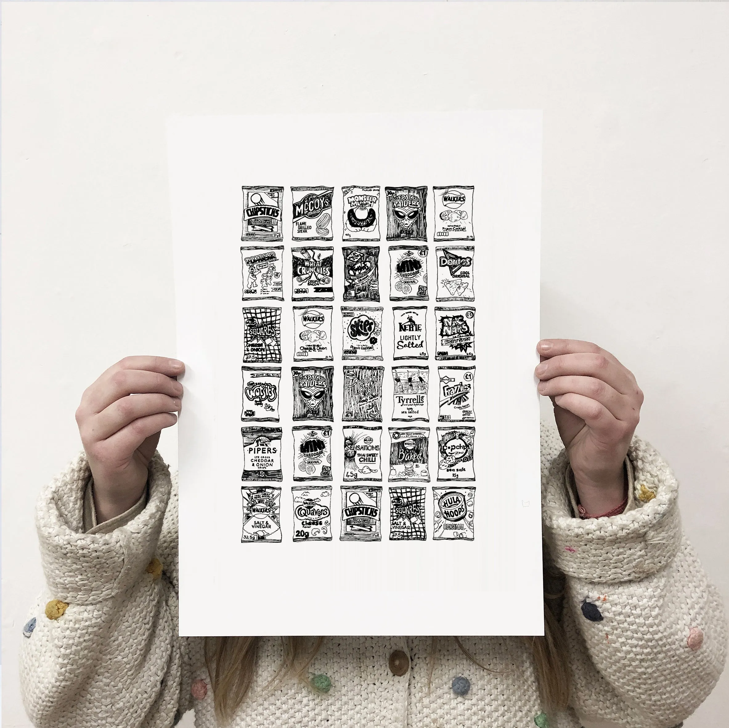 Crisp illustrated black and white print