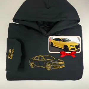 Custom Embroidered Car Outline Sweatshirt from Your Photo, Car Hoodie Classic Cars Shirt, Christmas Gift for Dad