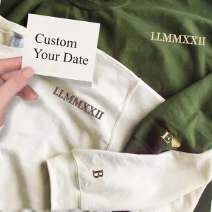 Custom Embroidered Date and Initial Hoodie, Personalized Roman Numeral Hoodie, Custom Couple Hoodies for Anniversary Valentine's Day Gifts