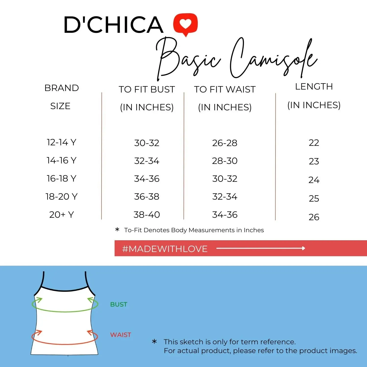 D'chica Black Basic Cotton Camisole for Girl Pack of 1, Soft, Sleeveless, Lightweight, and Perfect for Everyday Wear