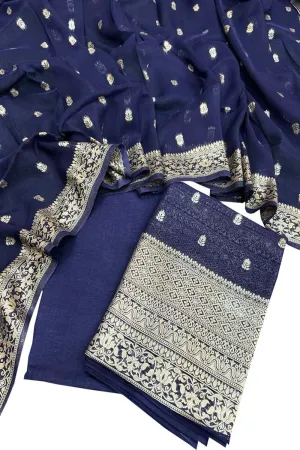 Elegant Blue Banarasi Georgette Three Piece Suit Set