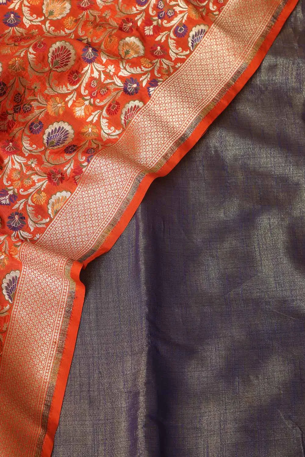 Elegant Blue Plain Tissue Cotton Suit With Banarasi Kimkhwab Design Silk Dupatta