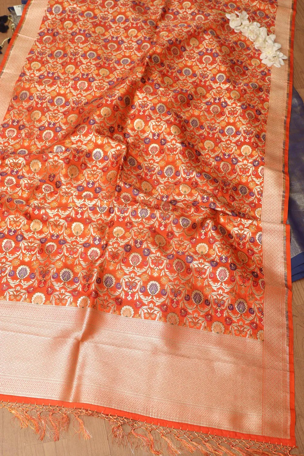 Elegant Blue Plain Tissue Cotton Suit With Banarasi Kimkhwab Design Silk Dupatta