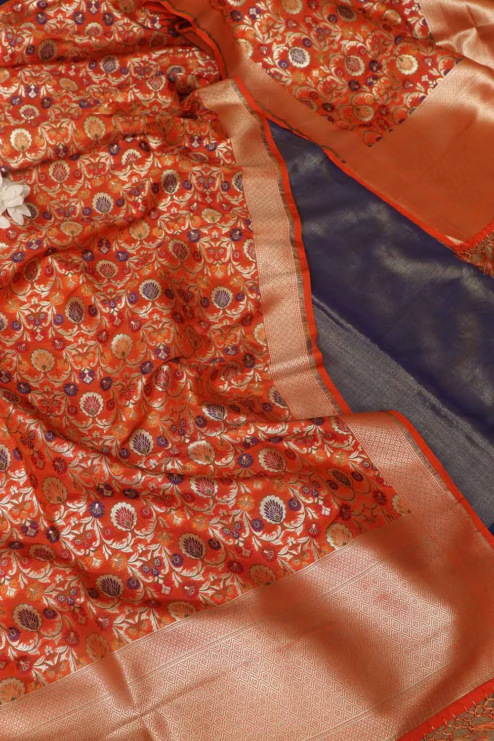 Elegant Blue Plain Tissue Cotton Suit With Banarasi Kimkhwab Design Silk Dupatta