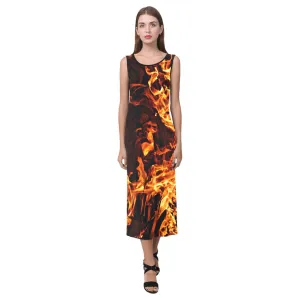 Fire flames no sleeve OpenFork Lg Dress,Casual/Party dress,Gift For Mom/Anniversary/Wife/Aunt/Birthday/Valentine/Thanksgiving/Halloween/Grad