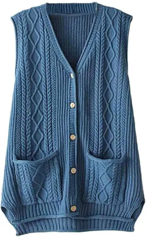 FTCayanz Women's Sweater Vest Button Down Cable Knit Cardigan Outwear