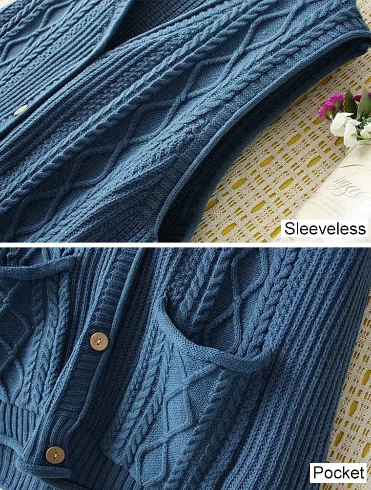 FTCayanz Women's Sweater Vest Button Down Cable Knit Cardigan Outwear
