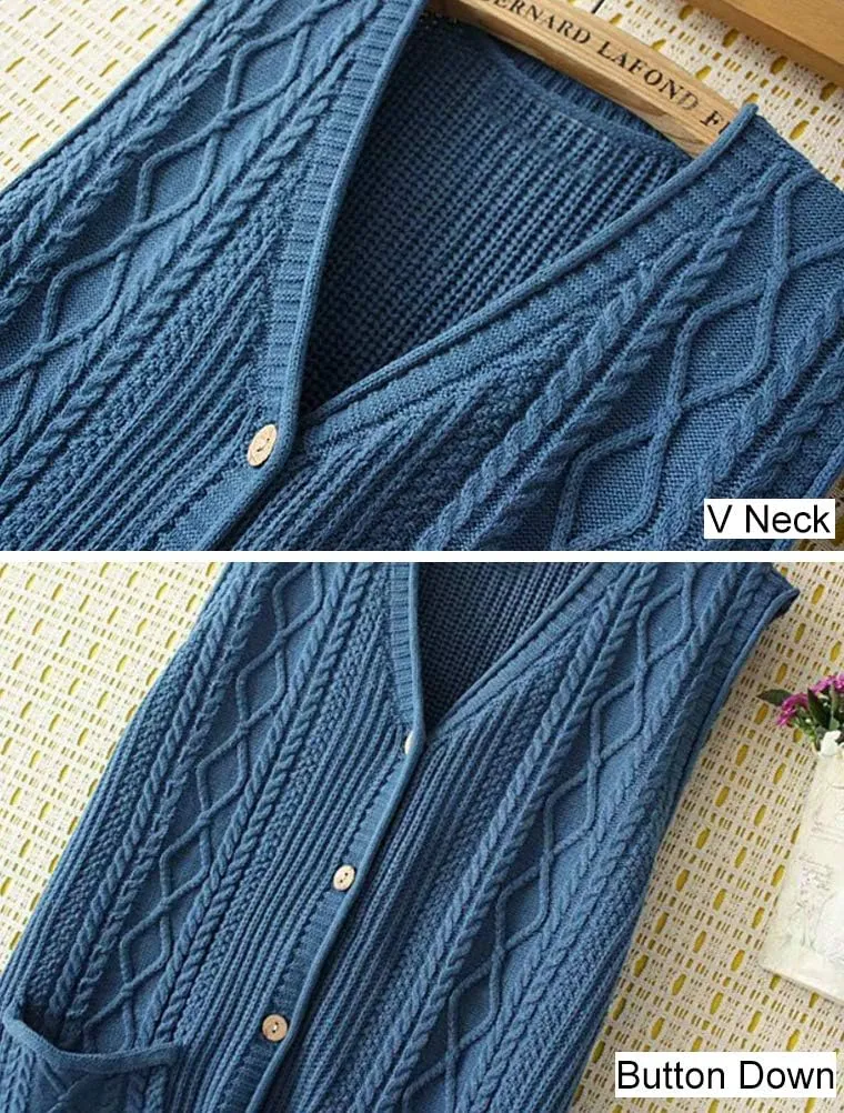 FTCayanz Women's Sweater Vest Button Down Cable Knit Cardigan Outwear